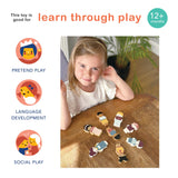 Mentari Toys - Doll Family with Dog - 5pc Solid Wood Doll Set with Playful Pup - Perfectly Sized for Pockets and Little Hands - Encourages Imaginative Play and Social Skills - Age 12m+ Mentari