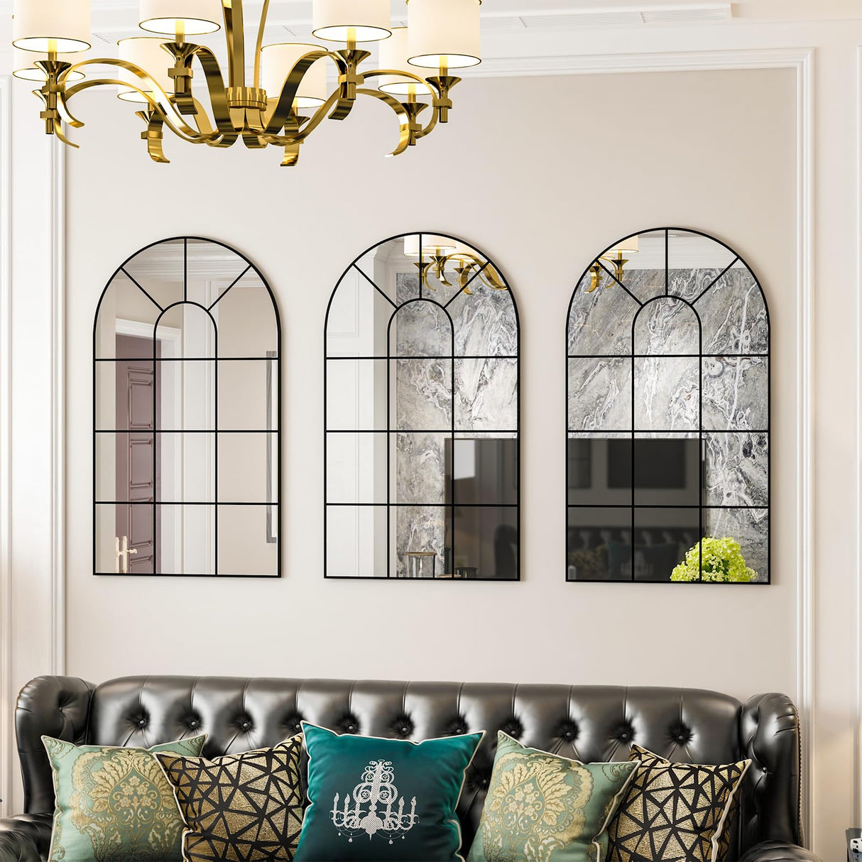 NEUWEABY Arched Wall Mirror, 42"x24" Arched Window Mirror Decorative Wall Mounted, Black Frame Window Pane Mirror Rustic Arch Mirror for Living Room Bedroom Entryway NEUWEABY