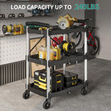 YITAHOME 240LBS Folding Utility Cart with Wheels, Foldable Utility Service Cart 3 Tier Collapsible Rolling Cart with 360°Swivel Wheels (2 with Brakes), Portable Cart for Home Garage Restaurant Office YITAHOME