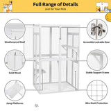 COZIWOW Catio Outdoor Cat Enclosure Window Access, Wooden Cat House Shelter, Kitty Cage with 3 Platforms for Patio Indoor (White) COZIWOW