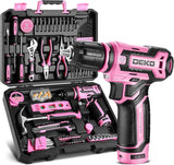 Pink Drill Tool Set Kit: Power Cordless Drill Tool Box with 12V Battery Electric Pink Drill Driver Set for Women Home Hand Repair Tools Sets Drills Case DEKOPRO