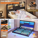 DICTAC King Floating Bed Frame with LED Lights and Headboard Storage, Visual Floating Bed with Charing Station, King Size Metal Platform Bed with Stable Structure, No Box Spring Need, Easy Assembly DICTAC