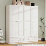 Mhsatyrs Armoire Wardrobe Closet with Drawers: 74" Large White Armoire Wardrobe Closet with 4 Doors, Bedroom Armoires with Hanging Rod and 2 Drawers, Wooden Clothes Storage Cabinet (White, 63") Mhsatyrs