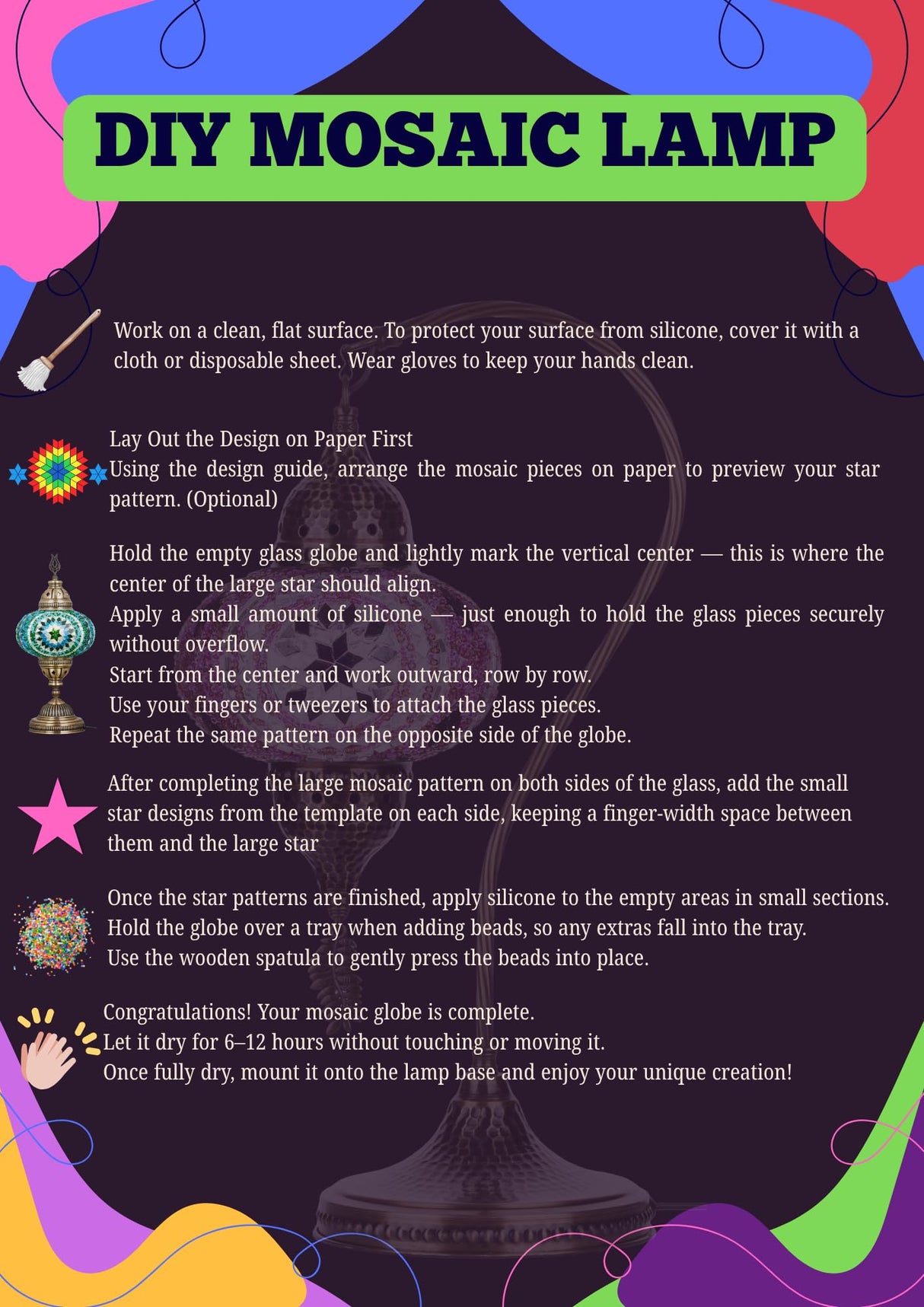 DEMMEX DIY Turkish Moroccan Mosaic Lamp Making Kit – No Grout – Fun, Easy, No Experience Required – Complete Mosaic Art & Craft Project Kit for Adults & Teens – Make Your Own Table Lamp (Turquoise) DEMMEX