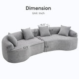 Yoglad 105.6‘’ 4-Seat Modern Curved Chenille Sofa, No Assembly Needed Minimalist Floor Loveseat Sofa, Comfy Upholstered Couch, Compression Sofa for Living Room Apartment Studio Office (Grey) Yoglad