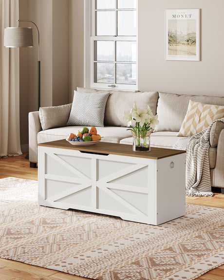CHOEZON Storage Chest, 43.3" Wooden Storage Trunk, Modern Storage Bench with Safety Hinge, Toy Chest Storage, Farmhouse Style, for Bedroom, Living Room, Walnut and White MCW11WL CHOEZON