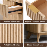 T4TREAM 30" Fluted Bathroom Vanity with Ceramic Sink Combo，Freestanding Modern Bathroom Storage Vanity Cabinet with 2 Soft Closing Doors & 3 Drawers，Wood Grain Texture，Metal Handle，Natural Oak T4TREAM