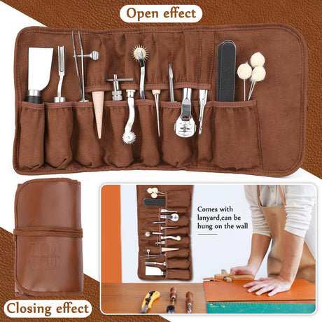 Leather Working Tools, Leather Craft Tools with Edge Beveler, Skiver, Stitching Tools Sewing Needles, Groover Skiving for Leather Repair for Craft Beginner Adults SOCNITC