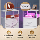 WLIVE White Night Stand with Charging Station, LED Nightstand with 3 Fabric Drawers, Tall Bedside Table with 3 USB Ports and 2 Outlets, Dresser for Small Space, 31.93" H Side Table for Bedroom WLIVE