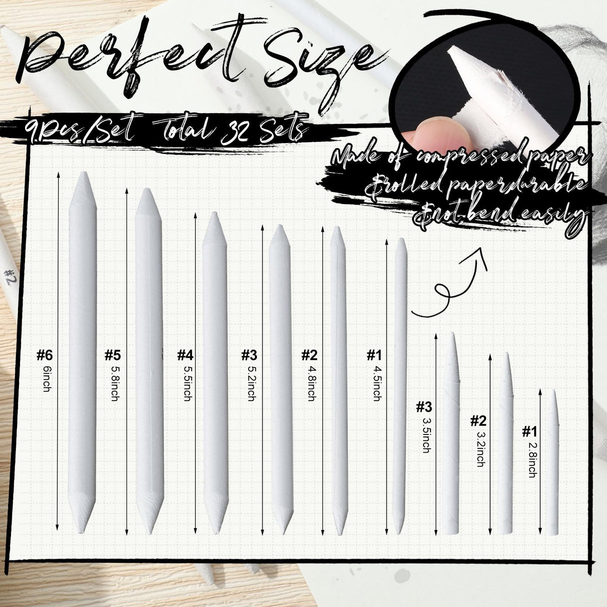 Fulmoon 288 Pcs Blending Stump and Tortillion Set Paper Art Blenders Blend Stumps for Drawing Shading Drawing Supplies Pencil Sketch Paint Tools for Student (Assorted,Mixed Sizes) Fulmoon