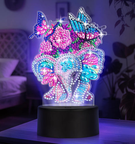 ALKALO Diamond Painting Night Light, Diamond Painting Kits For Adults Desktop Ornaments For Table Tabletop Decor Diamond Art Accessories For Adult Beginner Touch Lamp for Bedrooms Living Room-Elephant ALKALO
