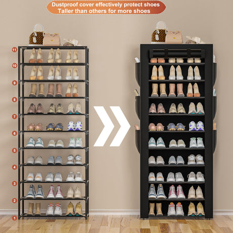OYREL Large Shoe Rack, Black, 6 Side Pockets, 23.6" Wide x 11.4" Deep x 68.9" Tall, 36-41 Pairs of Shoes OYREL