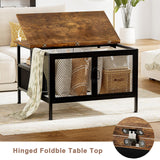 FABATO Flip Top Coffee Table, Square Coffee Tables Metal Wood, Farmhouse Lift Up Coffee Table Cocktail Table with Wire Mesh Barn Door and Storage, Steel Frame, Small Tea Table for Living Room, Black FABATO