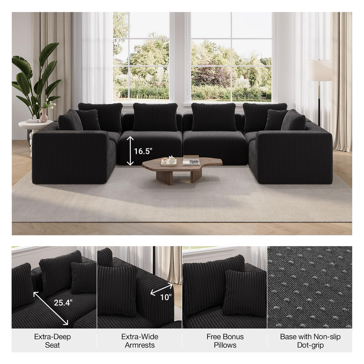 Novilla Modular Sectional Sofa, Modern Cloud Sectional Couch with Smarts Coil™ Support, Upholstered Boneless Couch for Living Room Apartments Bedroom, No Assembly Required (3 Seater) Novilla