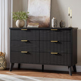 Garvee 6 Drawers Dresser for Bedroom, 47.2" Wide Dressers with Curved Profile Design, Fluted Wood Drawers with Gold Handle, Modern Chest of Dressers with Thickened Design for Living Room, Black Garvee