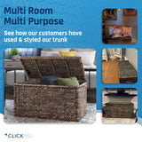 Click365 Storage Trunk, Farmhouse Style, Extra Large (33”), Deep, Woven Wicker Chest With Metal Frame, 2 Handles, Flip Top Lid and Stay Open Safety Hinges, Sustainable Eco Material, Rustic Brown ClickDecor
