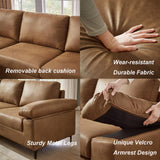 100.8" Sectional Sofa,Faux Leather Couch with Reversible Chaise,Mid-Century L Shaped Sofa Couch for Living Room, Apartment,Office (Brown, Sofa with Chaise) Chorlenimi