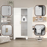 White Metal Pantry Cabinet with 2 Doors and Adjustable Shelves, 61" Kitchen Storage cabinets with Gold Handles, Versatile Storage for Laundry/Living/Dinning Room, Bathroom,Utility Room winiowa