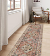 Lahome Oriental Hallway Runner Rug, 2.5x8 Kitchen Runner Non Slip Ultra-Thin, Soft Washable Hallway Rug Distressed Non Shedding Long Carpet for Entryway ‎Laundry Room Bathroom, Peach/Orange Lahome