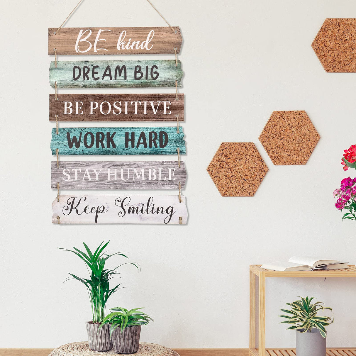 6 Pieces Rustic Wall Hanging Plaque Sign Inspirational Wall Art Farmhouse Wooden Door Signs Positive Plaque with Quotes Motivational Quote Decor for Office Bedroom Living Room(Retro Style) Blulu