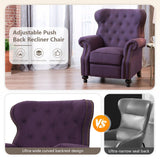 Pushback Recliner Chair, Fabric Armchair Push Back Recliner with Rivet Decoration, Mid Century Wingback Accent Chair for Living Room, Bedroom, Stable Hump Feet (Purple) anwickjeff