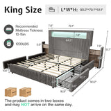 Jocisland King Size Storage Bed Frame with 51.2" Tall Upholstered Headboard, Built-in 6 Drawers & Bookcase, USB Ports & RGB LED Lights, No Box Spring Needed,Grey Jocisland