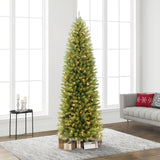 Puleo International 7.5 Foot Pre-Lit Fraser Fir Pencil Artificial Christmas Tree with 350 UL Listed Clear Lights, Green, 32 x 32 x 90 inches Puleo International