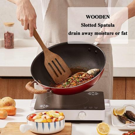 Wooden Spatula for Cooking 12 Inches Wood Spatula Slotted Turner Cooking Utensils for Nonstick Cookware, Kitchen Spatula for Fish, Eggs, Pancakes, 2 Pack Thimmamma