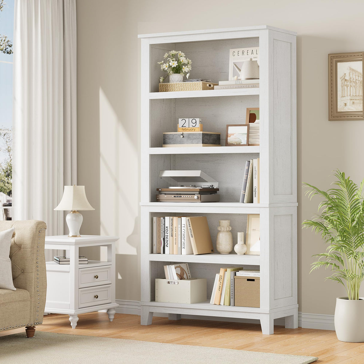 GarveeHome 71" Tall Bookcase w/Adjustable Shelves 31.5in Width Wooden Bookshelf 5 Tier Farmhouse Bookshelves Vintage Bookcase for Living Room Office Library GarveeHome