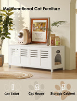 DINZI LVJ Litter Box Enclosure Furniture for 2 Cats, Top Opening Hidden Litter Box with Double Rooms, Dual Cat House with Good Ventilation, 47.2" Wooden Cat Washroom, White DINZI LVJ