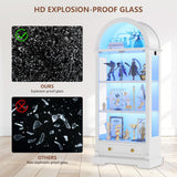 Lighted Display Cabinet with Glass Doors, 72" Tall Curio Cabinet - 4 Tier Display Case with Human Sensor Lights, Bookcase for Collectibles Toys Books, White Dystler