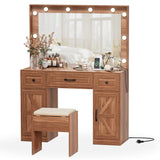 SPERTIKC Vanity Desk with Lights 3 Models Settings, Brown Vanity with Chair, Make up Vanity Desk with Mirror and Lights,Vanity with 5 Drawers for Bedroom, Dressing Room SPERTIKC