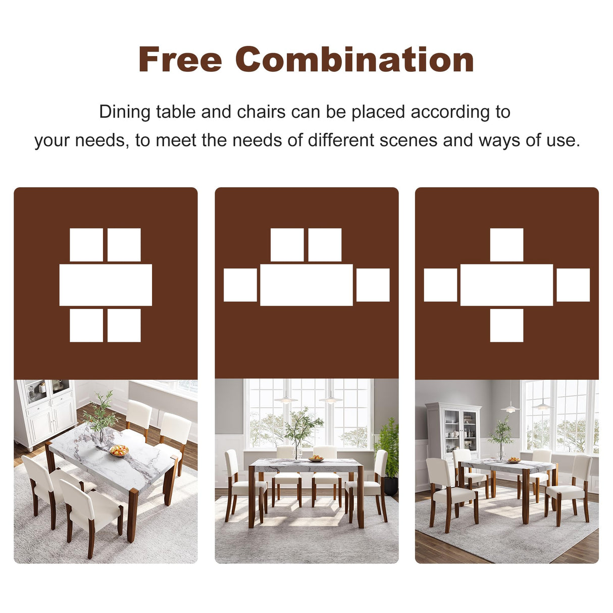 Merax Modern 5 Piece Dining Table Set for 4,Faux Marble Style Kitchen Table Set with One Rectangle Table and 4 Dining Chairs for Dining Room Table Set for Small Place Merax