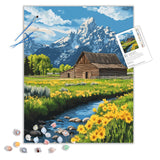 ARNLRDYA Grand Teton National Park Paint by Numbers for Adult, Moulton Barn Painting by Number Kits, Snow Mountains Flower Scenery DIY Acrylic Painting for Home Wall Decor(16×20inches, Unframe) ARNLRDYA
