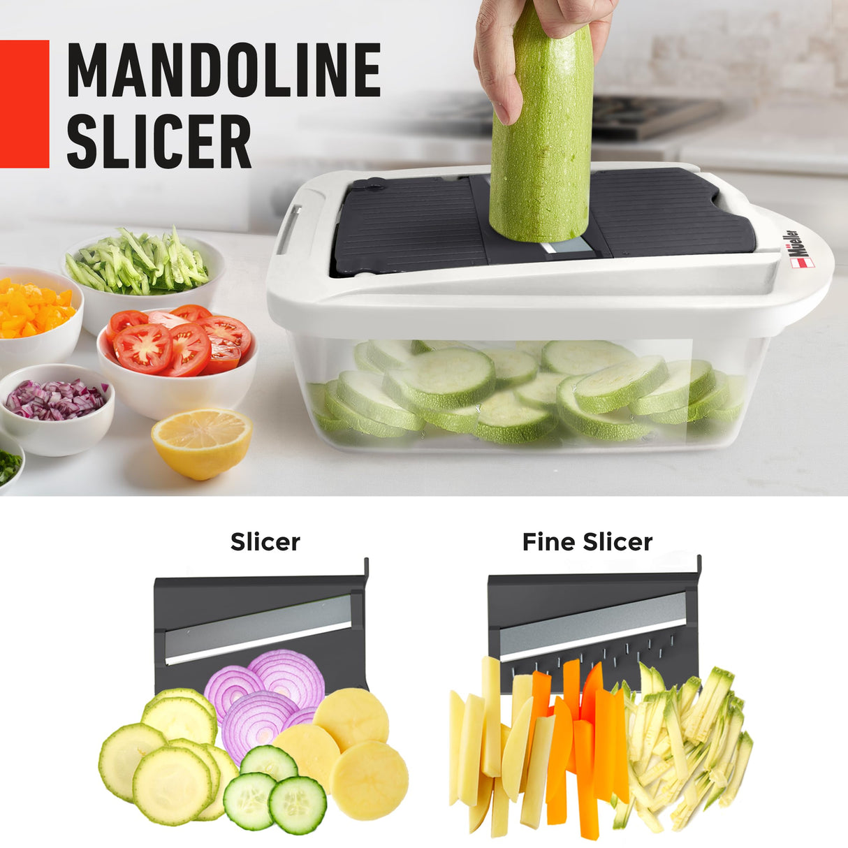 Mueller Pro-Series 10-in-1, 8 Blade Vegetable Chopper, Onion Mincer, Cutter, Dicer, Egg Slicer with Container, French Fry Cutter Potatoe Slicer, Home Essentials & Kitchen Gadgets, Salad Chopper Mueller