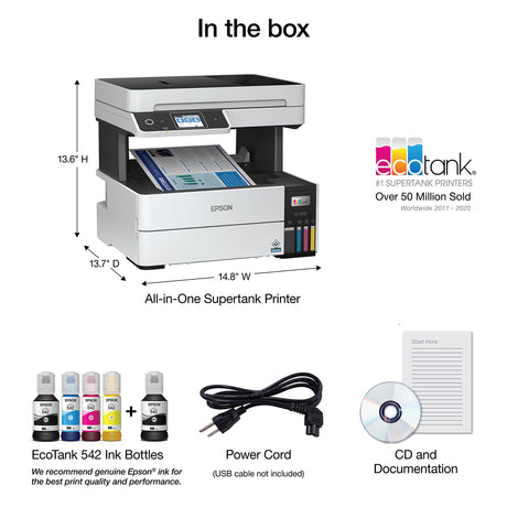 Epson EcoTank Pro ET-5170 Wireless Color All-in-One Supertank Printer with Scanner, Copier, Fax Plus Auto Document Feeder White Large Epson
