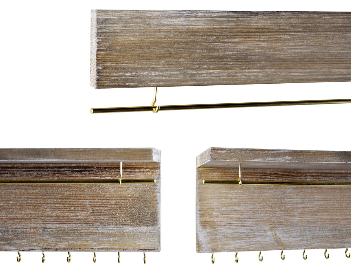 Spiretro Wall Mounted Wood Jewelry Organizer with Metal Bars, Set of 2 Spiretro