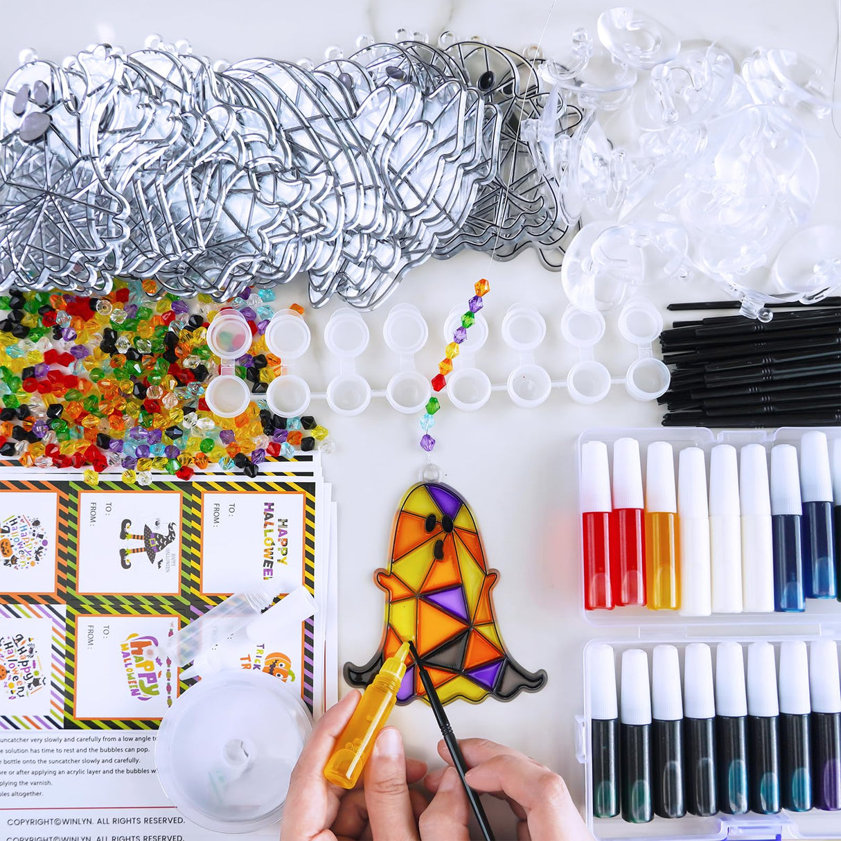 Winlyn 27 Sets Halloween Ghost Suncatchers Ornaments Decorations DIY Window Paint Art Sun Catchers Halloween Craft Kits Painting Kits for Kids Classroom Activities Art Projects Part Favors Winlyn