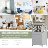 Tangkula Bathroom Floor Cabinet, Single Door Storage Cabinet with Diamond Frame Open Shelf, Anti-Toppling, Freestanding Bathroom Storage Narrow Side Cabinet for Bathroom Living Room (Grey) Tangkula