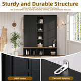 Merax Modern Farmhouse Hall Tree with Bench, 4-in-1 Entryway Storage Cabinet & Shoe Organizer with Hooks, Black Merax