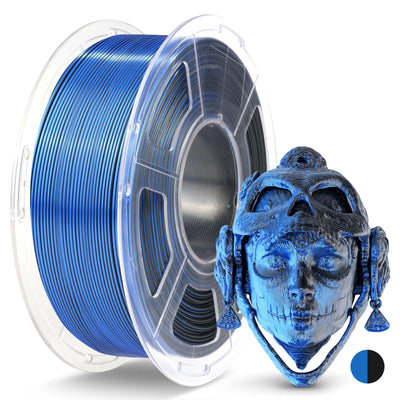 JAYO Silk PLA Filament 1.75mm Dual Colors Black Blue, Coextrusion Dual Color 3D Printer Filament, Shiny Multicolor Change, 1.1kg Spool(2.4lbs), Accuracy +/- 0.02mm for Most FDM 3D Printers