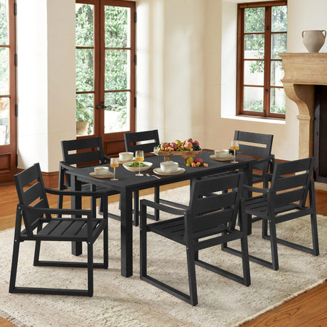 Cozyman 6-Person HDPS Outdoor Dining Table, Weather-Resistant Rectangle Patio Dining Table, 500LBS Weight Capacity, Outdoor Patio Table for Outside Indoor, Lawn, Garden, and Backyard, Black Cozyman