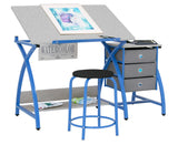 SD STUDIO DESIGNS Comet Center Plus, Craft Table and Matching Stool Set with Storage and Adjustable Top, Blue/Spatter Gray, 50x23.75x29.5 inches, 2 Piece SD STUDIO DESIGNS