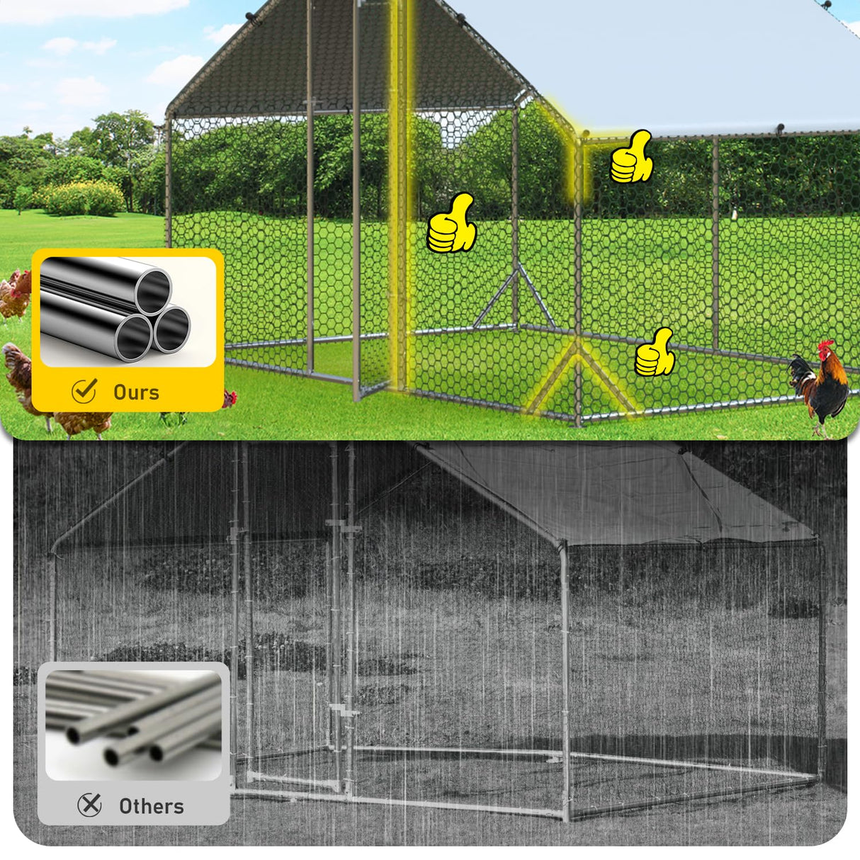 4ever2buy Large Metal Chicken Coop with Run Walk-in Poultry Cage Chicken Runs House Pen Cage Spire Roofed Chicken Coops with Anti-Ultraviolet Cover for Outdoor Backyard Farm Use 9.8’L x 6.6’W x 6.4’H 4ever2buy
