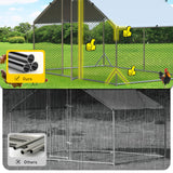 4ever2buy Large Metal Chicken Coop with Run Walk-in Poultry Cage Chicken Runs House Pen Cage Spire Roofed Chicken Coops with Anti-Ultraviolet Cover for Outdoor Backyard Farm Use 9.8’L x 6.6’W x 6.4’H 4ever2buy