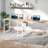 HOMCOM 83" Two Person Computer Desk with 2 Storage Shelves, Double Desk Workstation with Book Shelf, Long Desk Table for Home Office, Natural HOMCOM