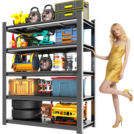 KILISTEELS 40" W Metal Garage Shelving Unit 3500LBS Metal Storage Shelves 5 Tier Adjustable Shelving Unit Garage Shelves for Kitchen Warehouse Pantry Basement, 63" H x 40" W x 13.8" D, Black KILISTEELS