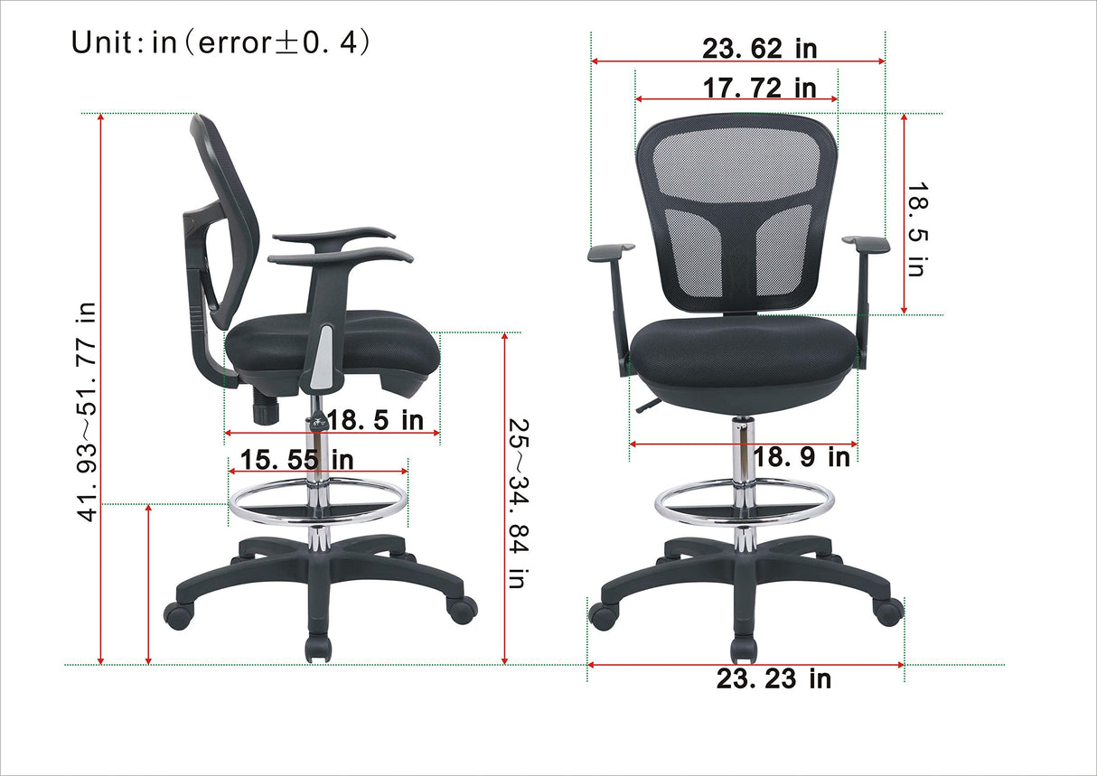 OfficeFactor Drafting Chair Tall Office Chair with Arms Executive Ergonomic Standing Desk Chair with Anti Scratch Wheels and Footrest OFFICE FACTOR