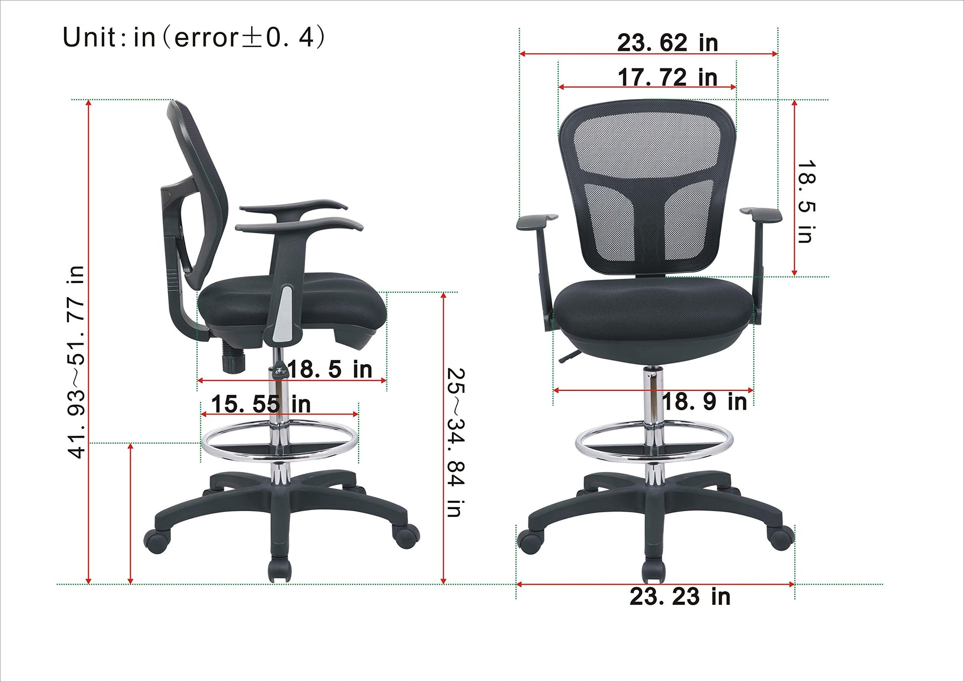 OfficeFactor Drafting Chair Tall Office Chair with Arms Executive Ergonomic Standing Desk Chair with Anti Scratch Wheels and Footrest - WoodArtSupply