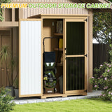 Outdoor Storage Shed with Shelf,Wood & Metal Storage Cabinet with Lockable Doors & Sloping Roof,Vertical Garden Shed for Patio Backyard,Tool Shed and Accessories, Brown Magazoopet